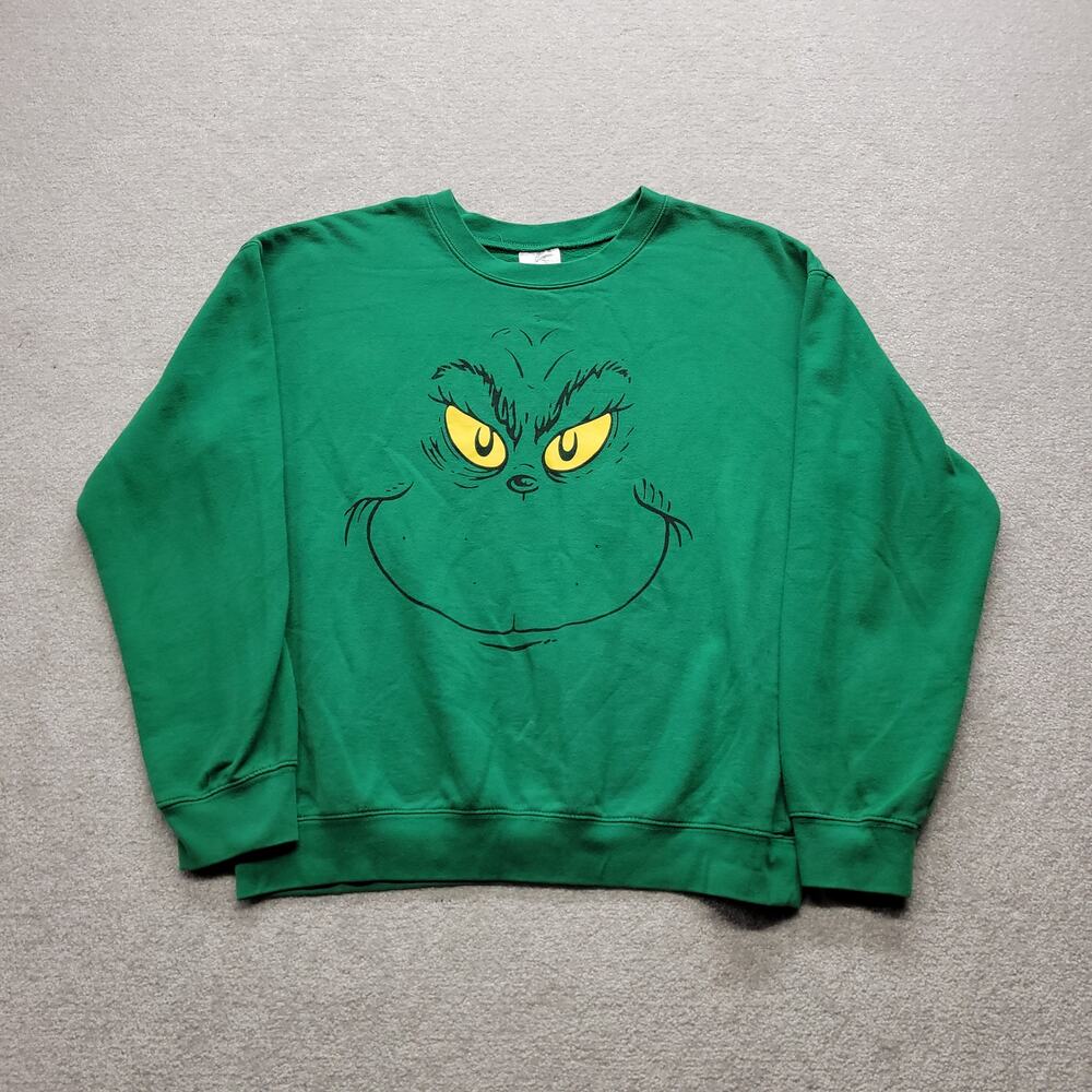 The Grinch Dr Seuss Green Christmas Sweatshirt Youth XL 15-17 Graphic Pullover